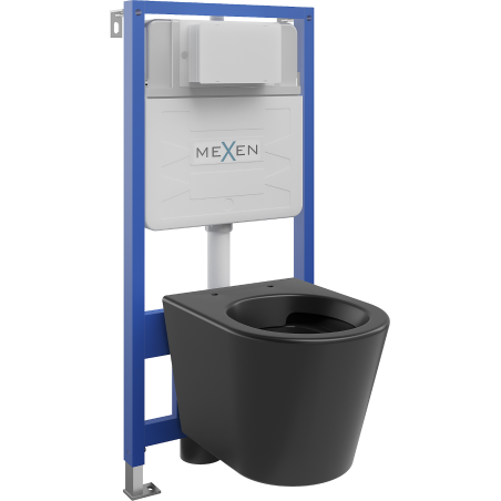 Mexen Rico podomítková WC sada rám Fenix Slim s WC mísou, černý mat - 6103372XX85