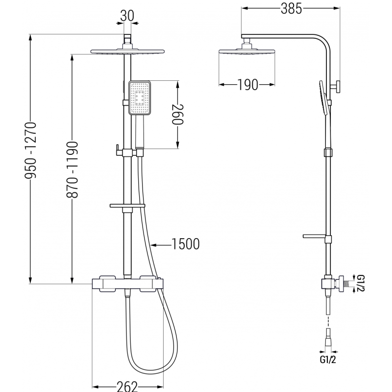 Mexen CQ54 nástěnná sprchová sada s dešťovou sprchou a termostatickou baterií, černý/chrom - 772505495-71