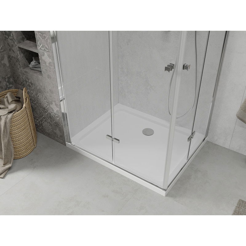 Mexen Lima Duo skládací sprchový kout 100 x 90 cm, transparentní, chrom + vanička Flat - 856-100-090-01-02-4010