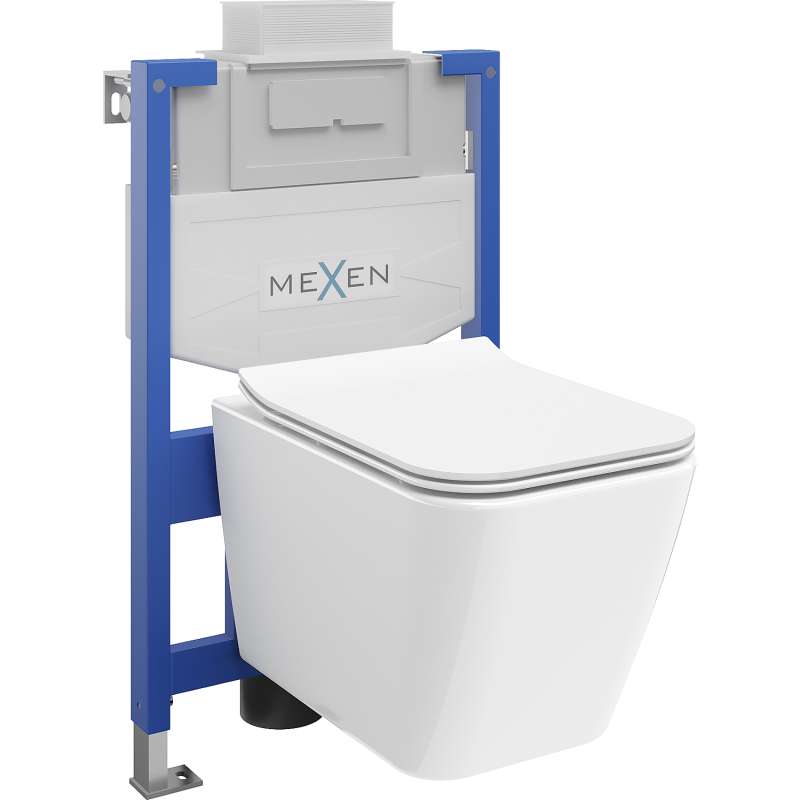 Mexen Cube podomítková sada WC rám Fenix XS-U s WC mísou a pomalu zavírací deskou, bílý lesk - 68530924000