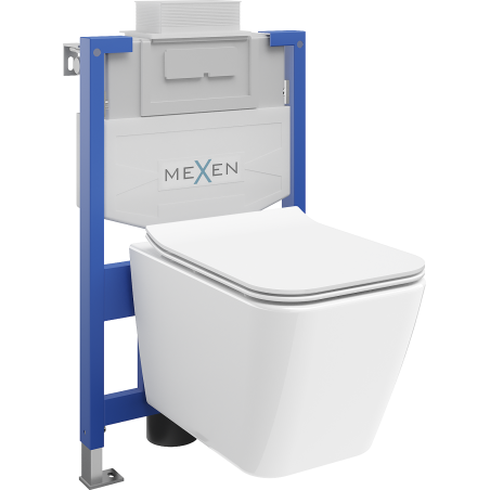 Mexen Cube podomítková sada WC rám Fenix XS-U s WC mísou a pomalu zavírací deskou, bílý lesk - 68530924000
