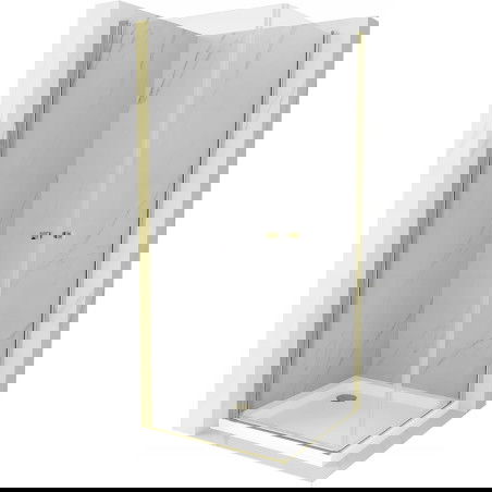 Mexen Pretoria Duo sprchová kabina otevírací 70 x 70 cm, transparentní, zlatá + vanička Flat - 852-070-070-50-02-4010G