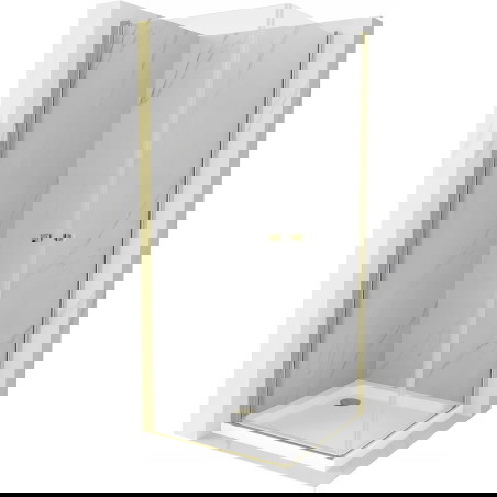 Mexen Pretoria Duo sprchový kout s otevíracími dveřmi 70 x 70 cm, průhledný, zlatý + Flat sprchová vanička