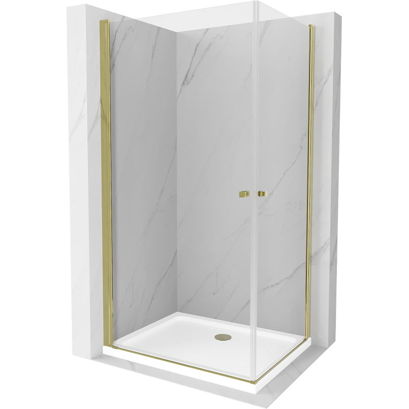 Mexen Pretoria Duo sprchová kabina otočná 80 x 70 cm, transparentní, zlatá + sprchová vanička Flat - 852-080-070-50-02-4010G