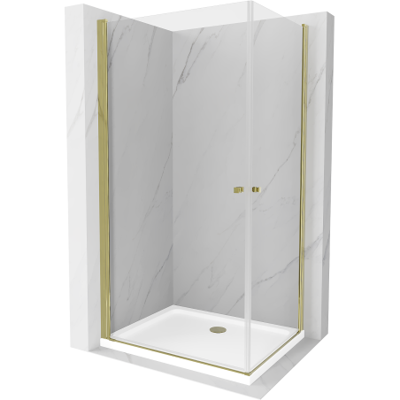 Mexen Pretoria Duo sprchová kabina otočná 80 x 70 cm, transparentní, zlatá + sprchová vanička Flat - 852-080-070-50-02-4010G