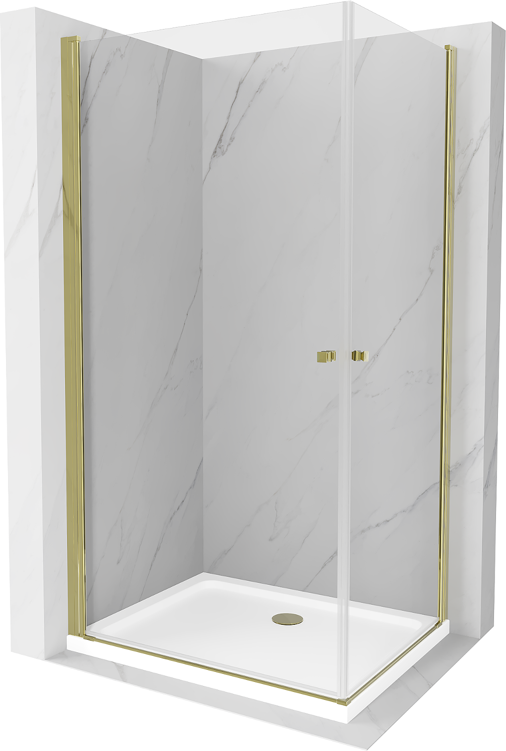 Mexen Pretoria Duo sprchový kout s otočnými dveřmi 80 x 70 cm, Průhledné, Zlatá + sprchová vanička Flat - 852-080-070-50-02-4010
