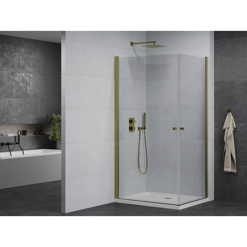 Mexen Pretoria Duo sprchová kabina výklopná 80 x 70 cm, transparentní, zlatá + vanička Flat - 852-080-070-50-02-4010G
