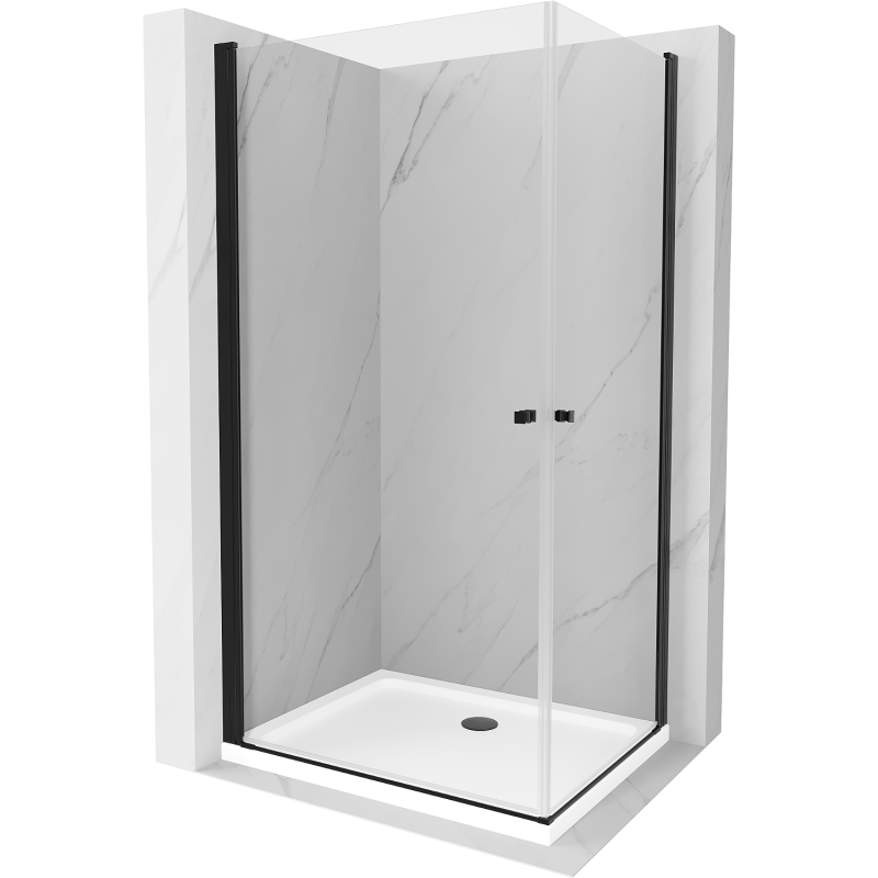 Mexen Pretoria Duo sprchová kabina dvoukřídlá 90 x 80 cm, transparentní, černá + sprchová vanička Flat