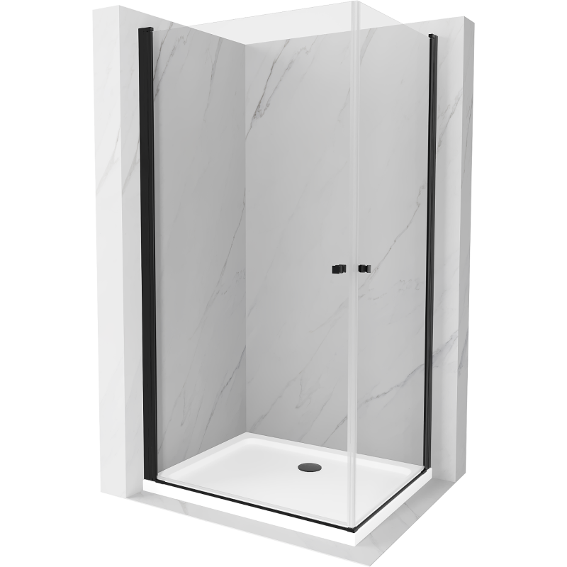 Mexen Pretoria Duo sprchová kabina otevíratelná 90 x 80 cm, transparentní, černá + vanička Flat - 852-090-080-70-02-4010B