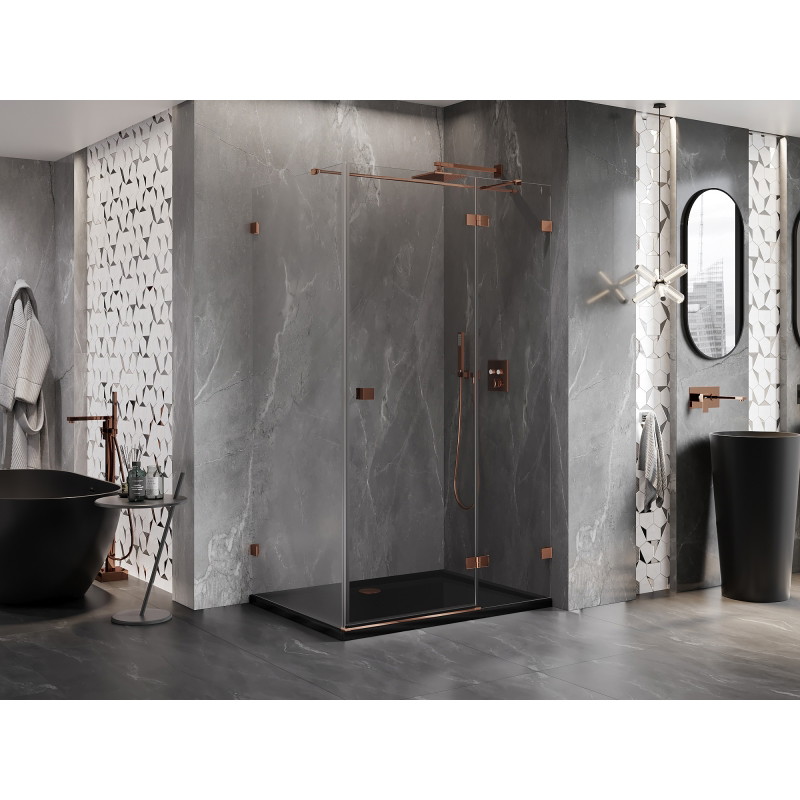 Mexen Lunar T sprchový kout s výklopnými dveřmi pravý 75 x 90 cm, transparentní, růžové zlato - 834T-075-090-60-00-P