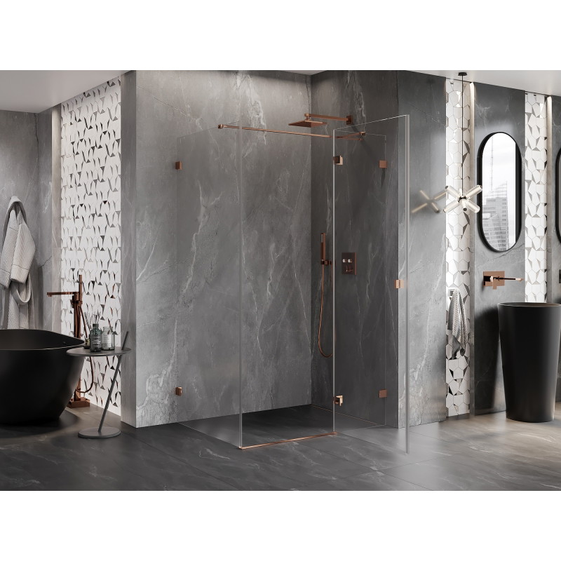 Mexen Lunar T sprchový kout s výklopnými dveřmi pravý 75 x 90 cm, transparentní, růžové zlato - 834T-075-090-60-00-P