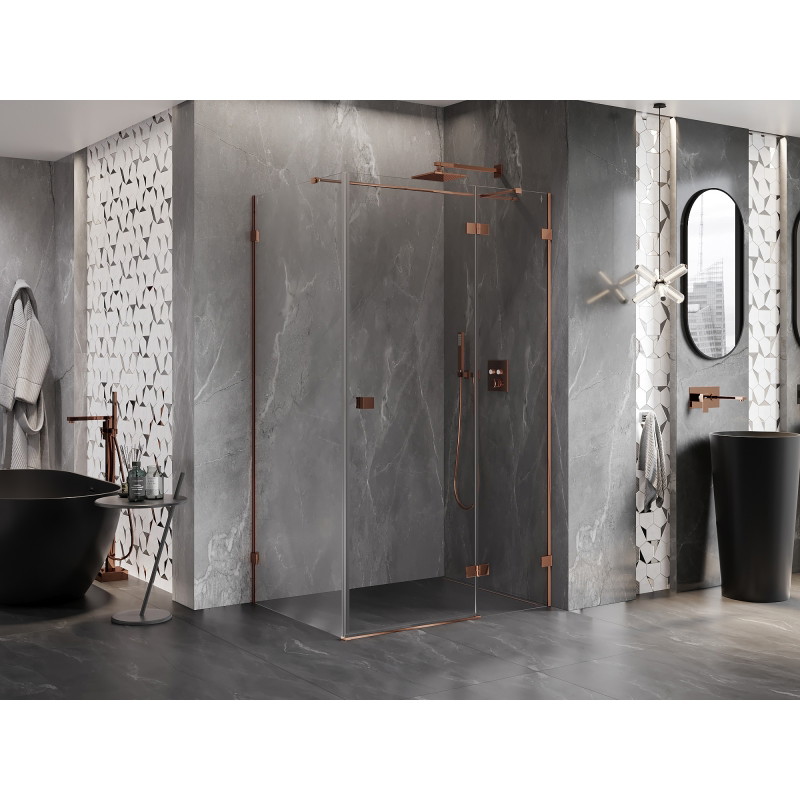 Mexen Lunar T sprchový kout s výklopnými dveřmi pravý 75 x 90 cm, transparentní, růžové zlato - 834T-075-090-60-00-P