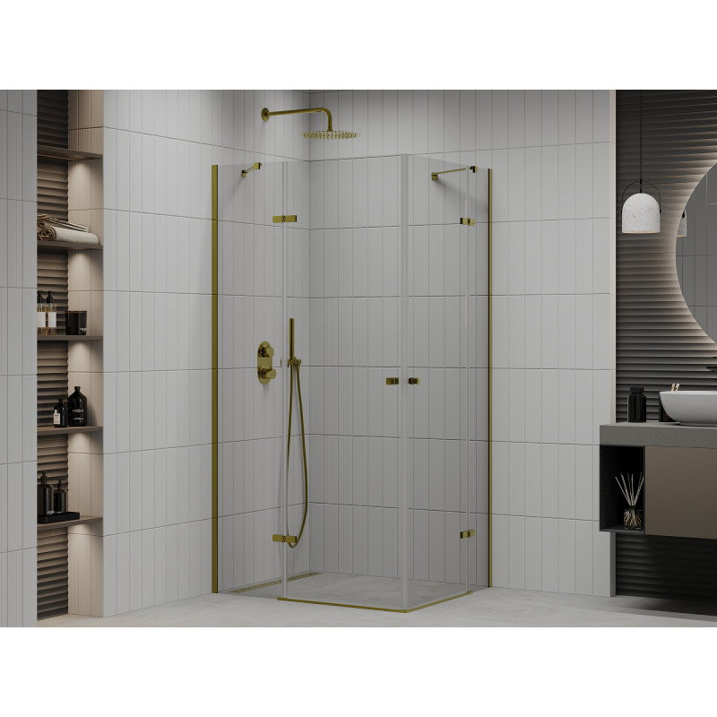 Mexen Roma Duo sprchový kout s otvíracími dveřmi 100 x 90 cm, transparentní, zlatý - 854-100-090-50-00-02