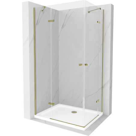 Mexen Roma Duo sprchový kout s otevíracími dveřmi 80 x 70 cm, transparentní, zlatý + vana Flat - 854-080-070-50-02-4010G