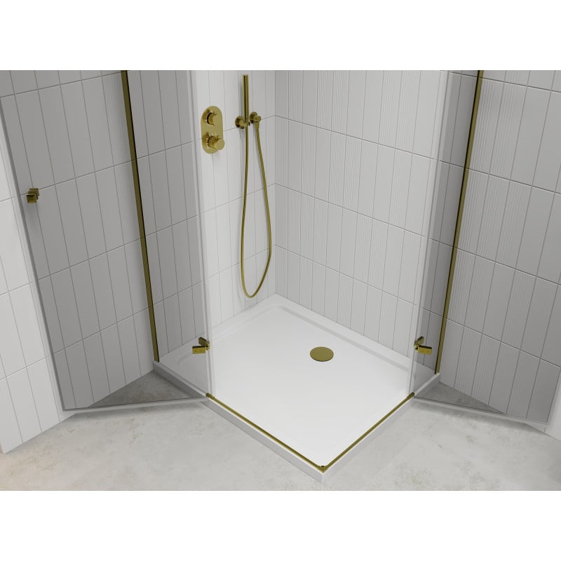 Mexen Roma Duo sprchový kout s otevíracími dveřmi 80 x 70 cm, transparentní, zlatý + vana Flat - 854-080-070-50-02-4010G