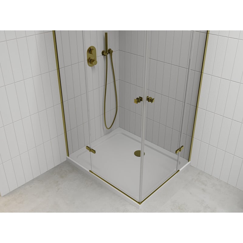 Mexen Roma Duo sprchový kout s otevíracími dveřmi 80 x 70 cm, transparentní, zlatý + vana Flat - 854-080-070-50-02-4010G