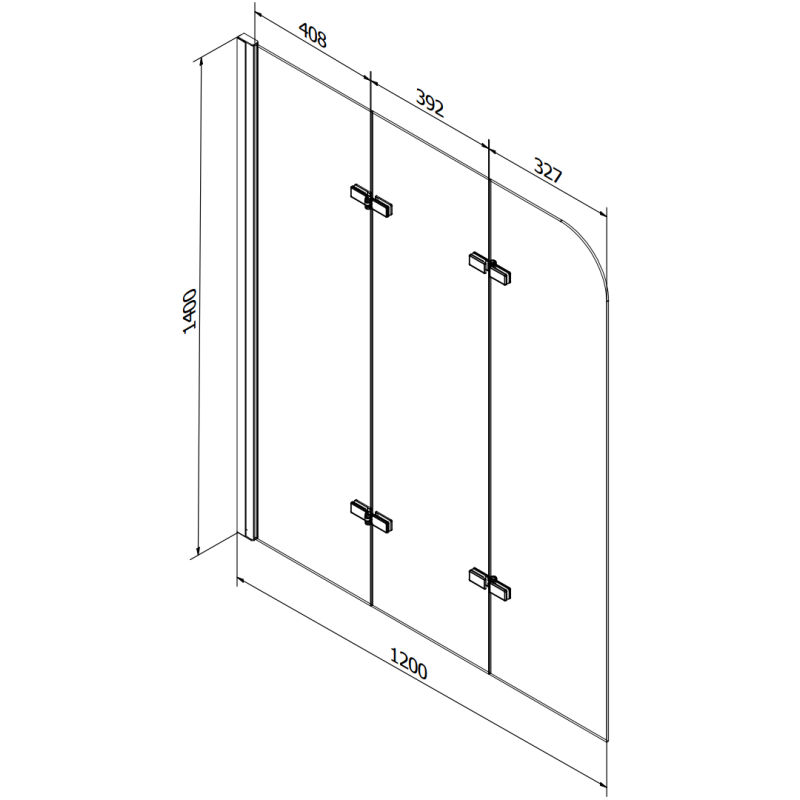 Mexen Vega obdélníková vana 150 x 70 cm s krytem a tříkřídlou zástěnou 120 cm, transparentní, černá