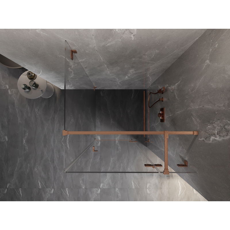 Mexen Lunar T sprchový kout s pantovými dveřmi pravý 90 x 90 cm, transparentní, kartáčovaná měď - 834T-090-090-65-00-P