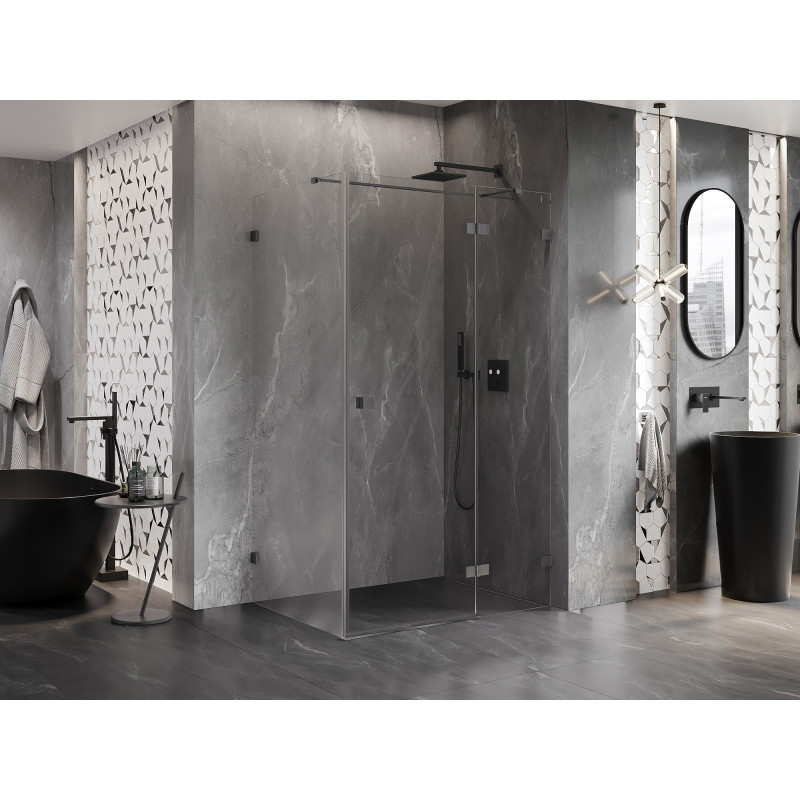 Mexen Lunar T sprchový kout výklopný pravý 85 x 110 cm, průhledný, kartáčovaný gun gray - 834T-085-110-66-00-P