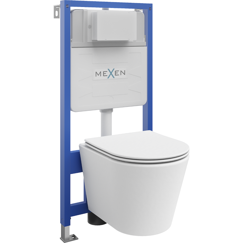 Mexen Rico podomítkový WC set rám Fenix Slim s WC mísou a pomalu padajícím sedátkem, bílý mat - 61030724001