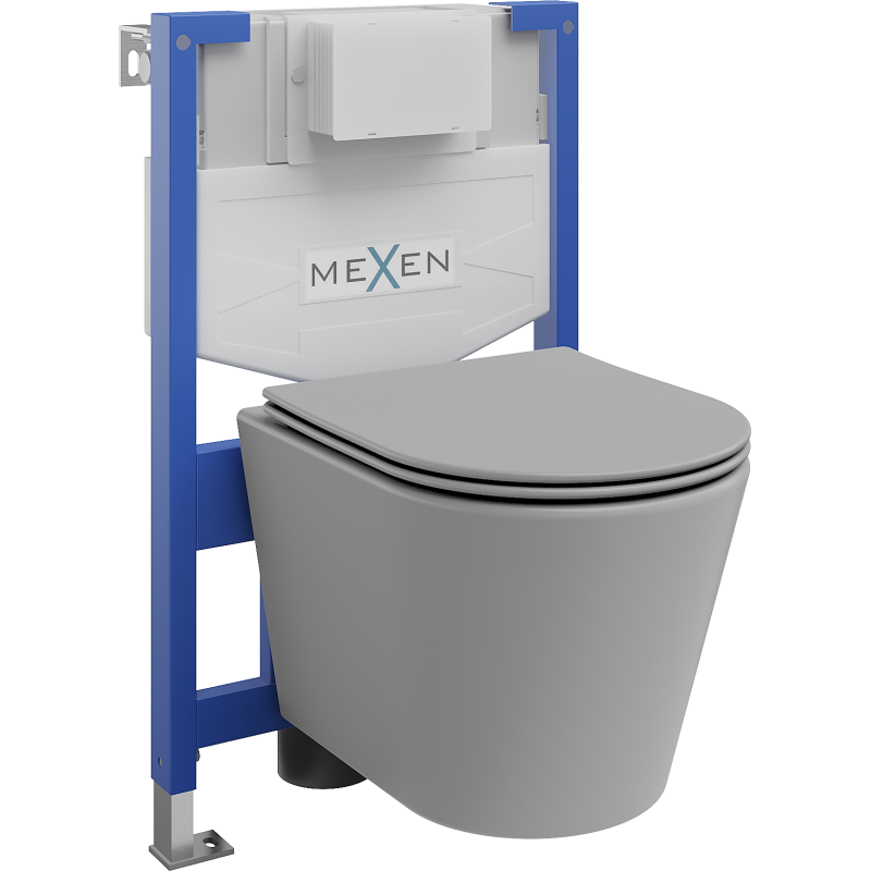 Mexen Rico podomítková sada WC rám Fenix XS-F s WC mísou a sedátkem s pomalým zavíráním, světle šedý mat