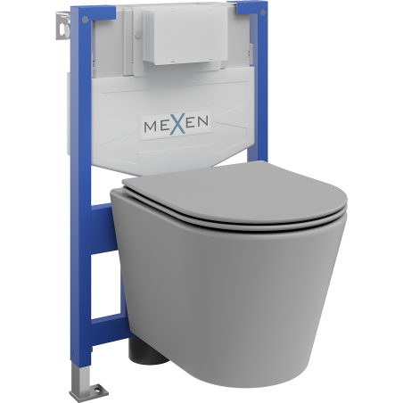 Mexen Rico podomítková sada WC rám Fenix XS-F s WC mísou a sedátkem s pomalým zavíráním, světle šedý mat