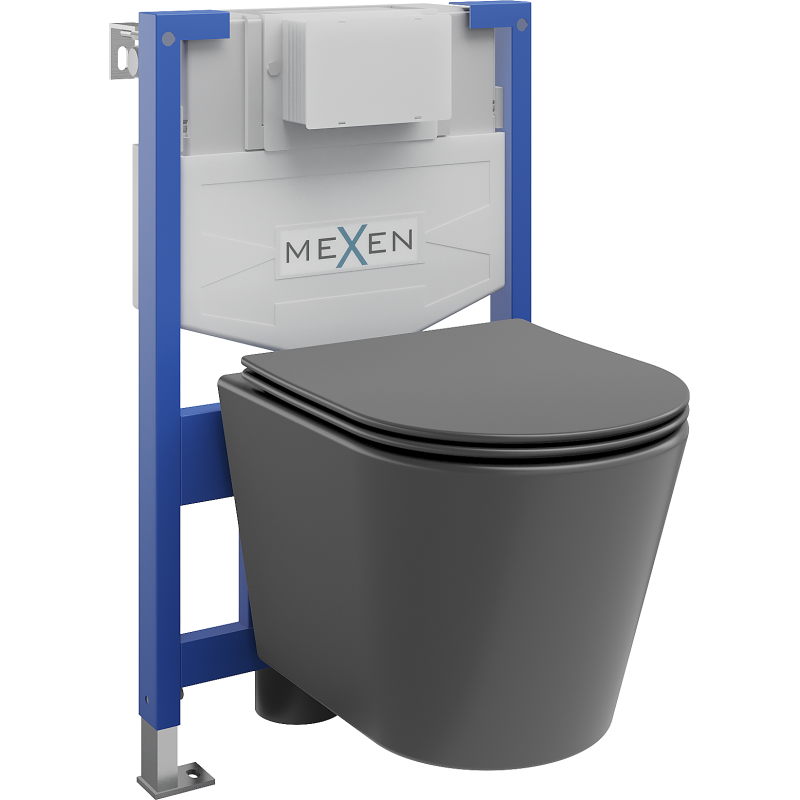 Mexen Rico podomítkový WC set Fenix XS-F s WC mísou a pomalu padajícím prkénkem, šedý tmavý mat - 68030724071
