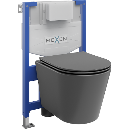 Mexen Rico podomítkový WC set Fenix XS-F s WC mísou a pomalu padajícím prkénkem, šedý tmavý mat - 68030724071