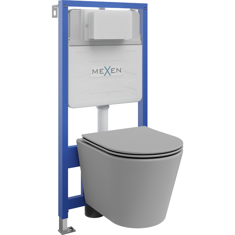 Mexen Rico podomítková WC sada Fenix Slim s WC mísou a pomalu klesající deskou, světle šedý mat - 61030724061