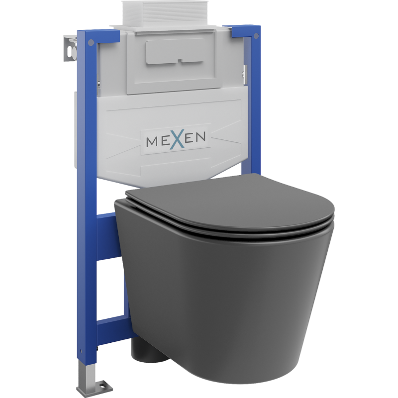 Mexen Rico podomítkový WC set rám Fenix XS-U s WC mísou a pomalu klesající deskou, tmavě šedá matná - 68530724071