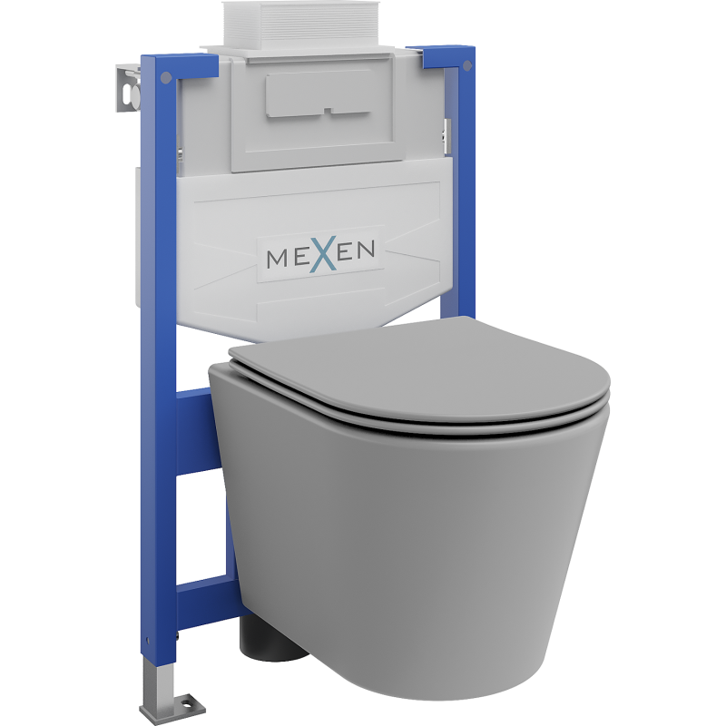 Mexen Rico sada podomítkového WC rám Fenix XS-U s WC mísou a pomalu padajícím sedátkem, světle šedý mat - 68530724061