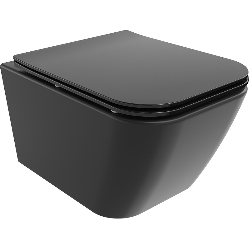 Mexen Madox WC mísa Rimless s pomalu klesající deskou slim, duroplast, černá mat - 30154070
