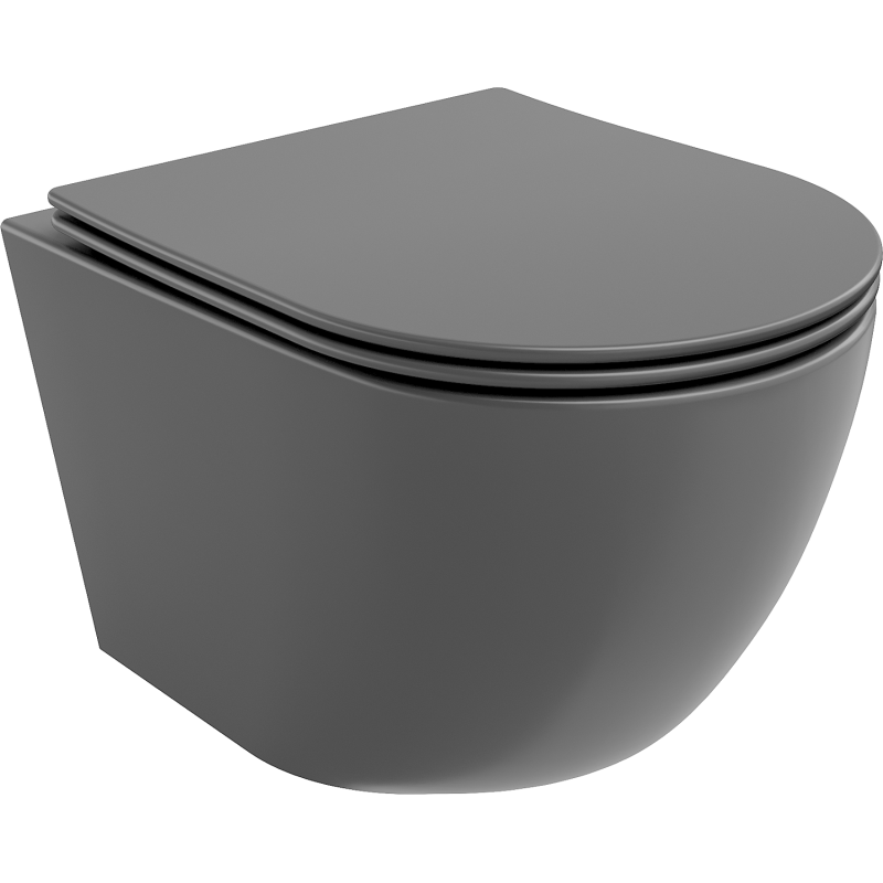 Mexen Lena WC mísa Rimless s pomalu sklápěcí tenkým prkénkem, duroplast, tmavě šedý mat - 30224071