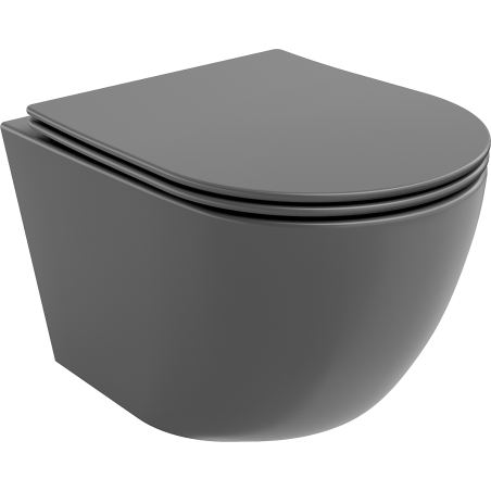 Mexen Lena WC mísa Rimless s pomalu sklápěcí tenkým prkénkem, duroplast, tmavě šedý mat - 30224071