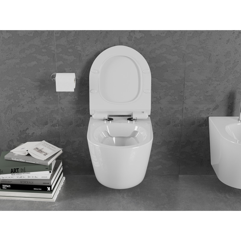 Mexen Lena WC mísa Rimless s pomalu sklápějícím sedátkem slim, duroplast, bílý lesk - 30224000