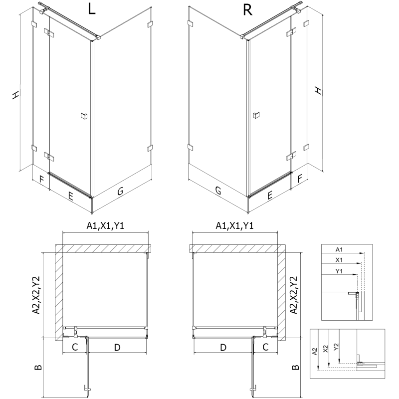 Mexen Lunar T sklopná sprchová kabina pravá 85 x 80 cm, čirá, gunmetalová - 834T-085-080-95-00-P