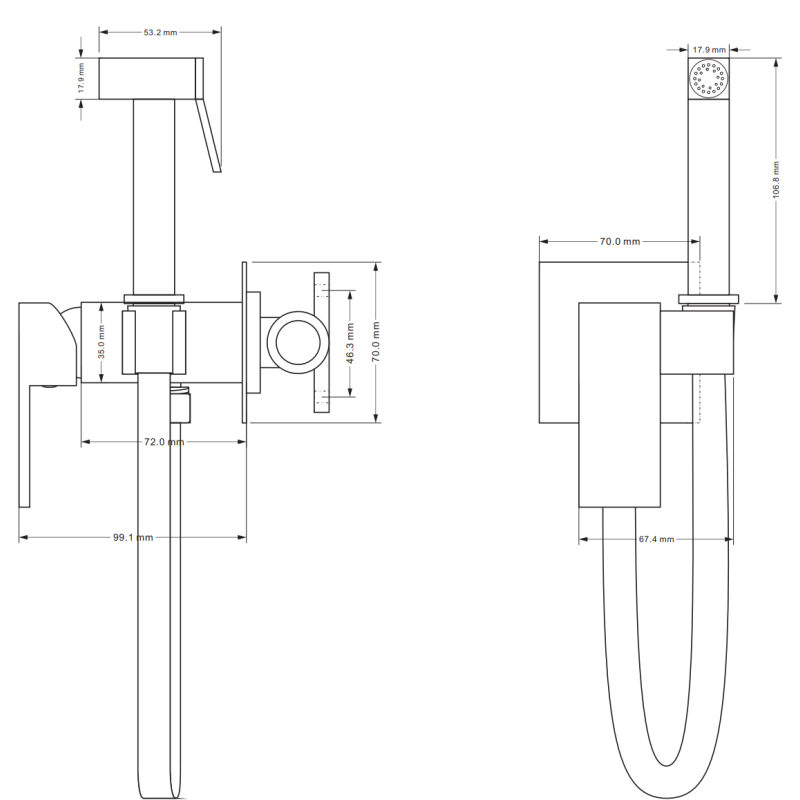 Mexen Cube podomítková bidetová baterie se sadou, černá - 7599150-70