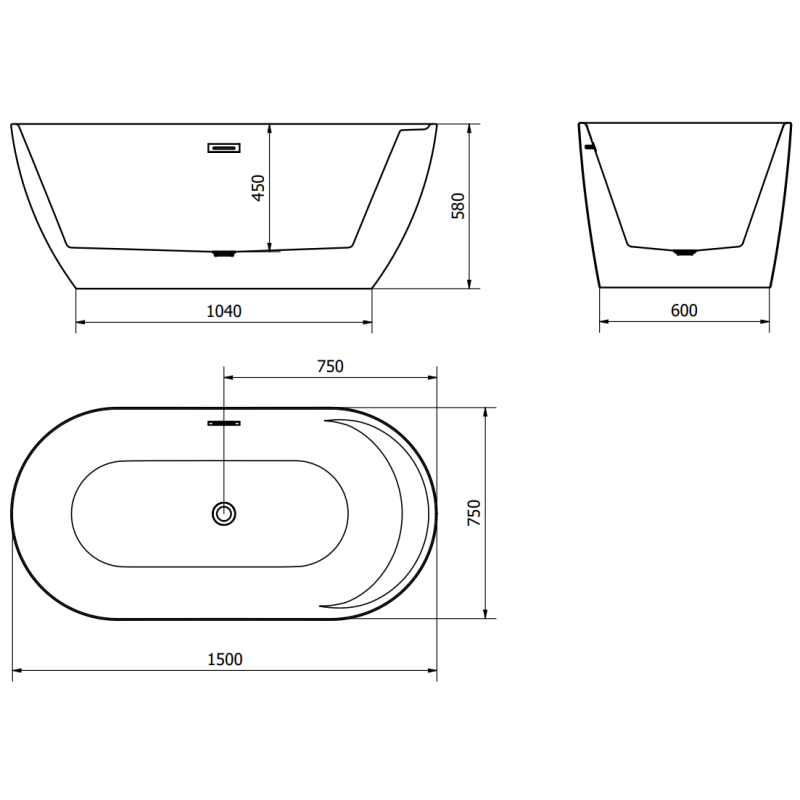 Mexen Laura volně stojící vana 150 x 75 cm, bílá - 53401507500