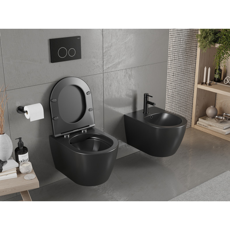 Mexen Carmen mísa WC Rimless s pomalu uzavíratelným prkénkem slim, duroplast, černá mat - 30881085