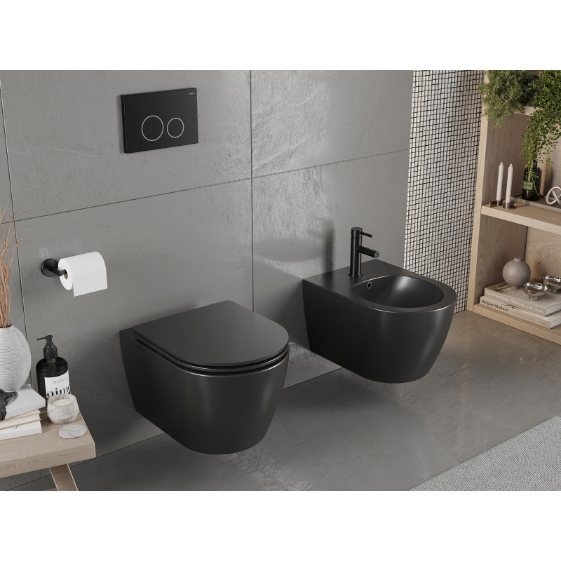 Mexen Carmen mísa WC Rimless s pomalu uzavíratelným prkénkem slim, duroplast, černá mat - 30881085