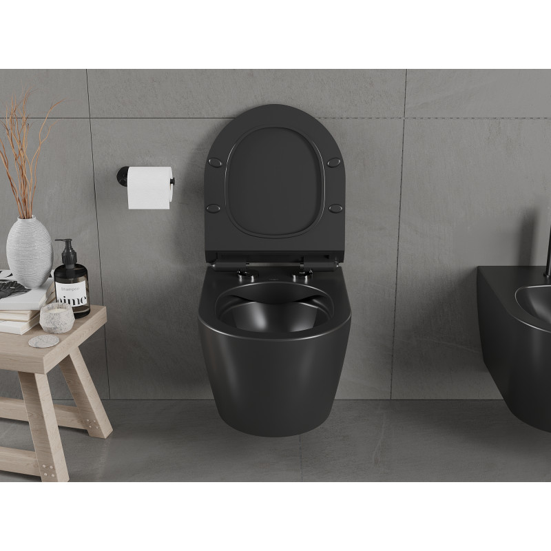 Mexen Carmen wc mísa Rimless s pomalu klesající deskou slim, duroplast, černá matná - 30880185