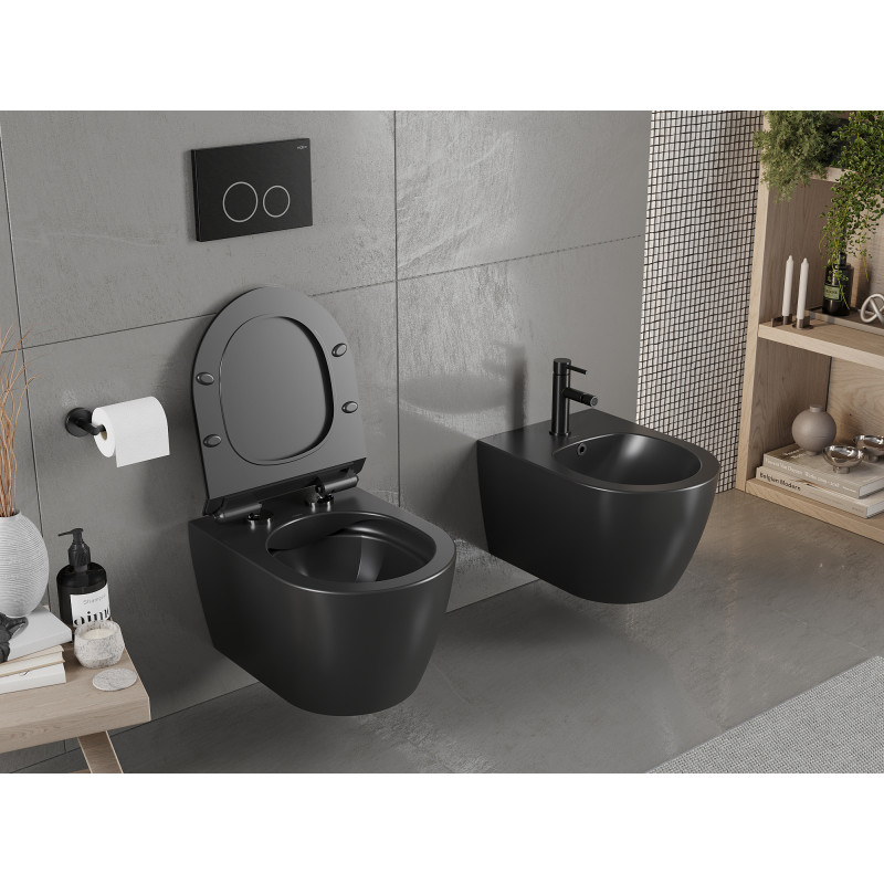 Mexen Carmen wc mísa Rimless s pomalu klesající deskou slim, duroplast, černá matná - 30880185