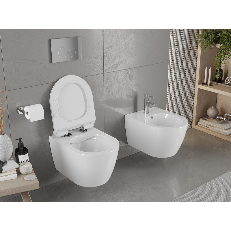 Mexen Carmen WC mísa Rimless s pomalu sklápějícím sedátkem slim, duroplast, bílý lesk - 30880100
