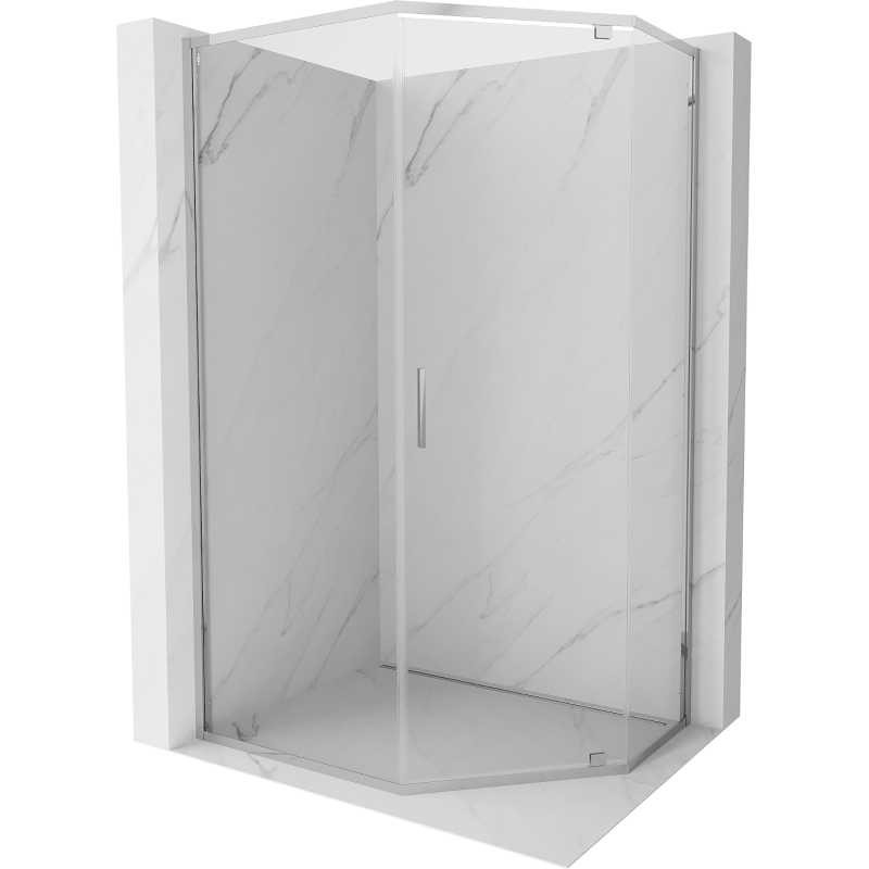 Mexen Exo pětiúhelníkový sprchový kout s otočnými dveřmi 100 x 80 cm, transparentní, chrom - 812-100-080-01-00