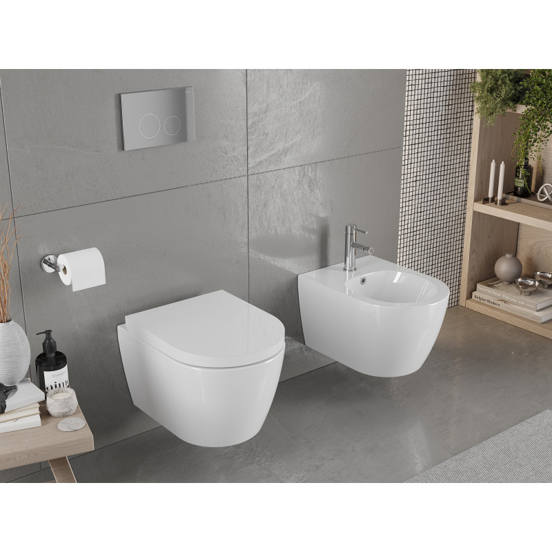 Mexen Carmen wc mísa Rimless s pomalu padajícím tvrdým sedátkem, duroplast, bílý lesk - 30880200