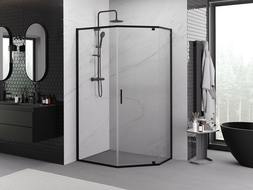 Mexen Exo pětiúhelníkový sprchový kout s otevíracími dveřmi 100 x 90 cm, transparentní, černý - 812-100-090-70-00