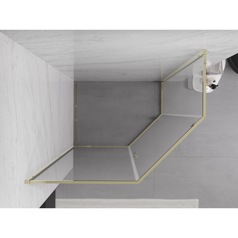 Mexen Exo-R pentagonální sprchový kout s otevíracími dveřmi 100 x 80 cm, transparentní, zlatý - 812-100-080-50-00