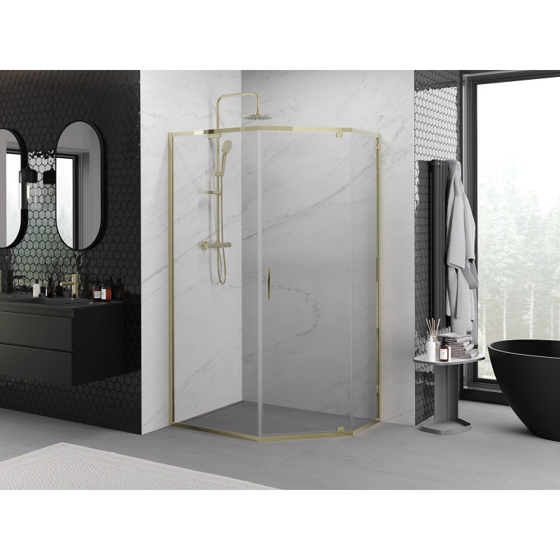Mexen Exo-R sprchový kout pětistěnný s otevíracími dveřmi 100 x 90 cm, transparentní, zlatý - 812-100-090-50-00