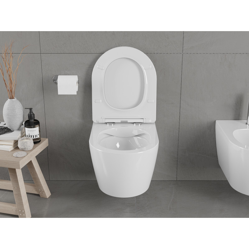 Mexen Carmen WC mísa Rimless s pomalu klesající deskou slim, duroplast, bílý lesk - 30880400
