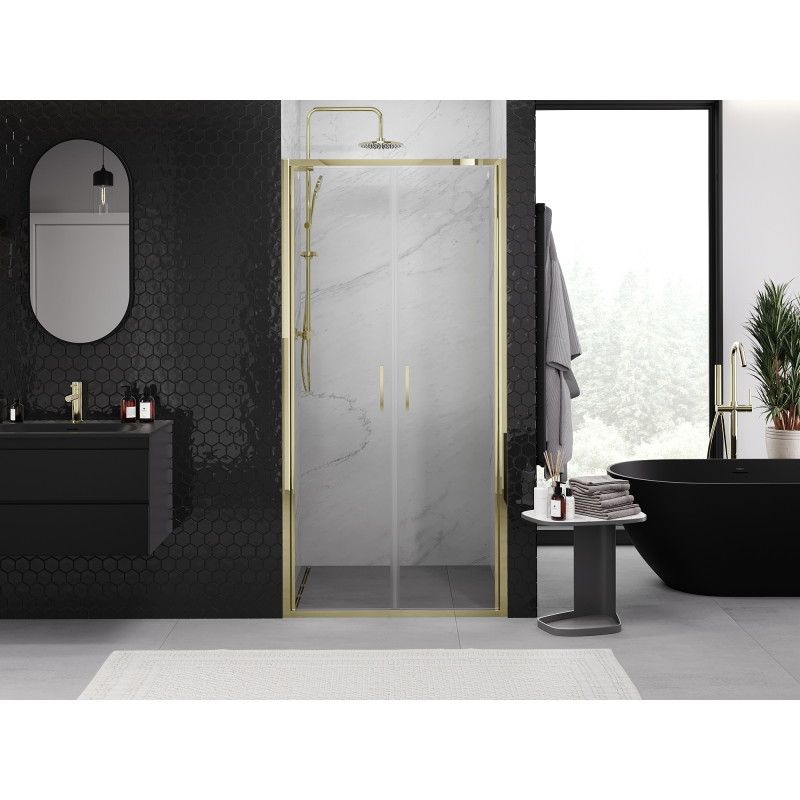 Mexen Exo-B Duo dvoukřídlé otočné sprchové dveře 120 cm, průhledné, zlaté - 814-120-000-50-00